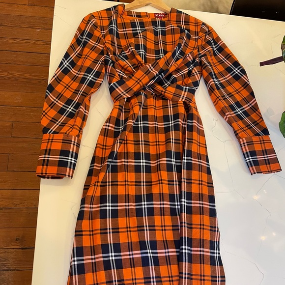 Staud Crosshill Plaid Dress - Brick Red 100% Cotton Dress - Picture 2 of 3